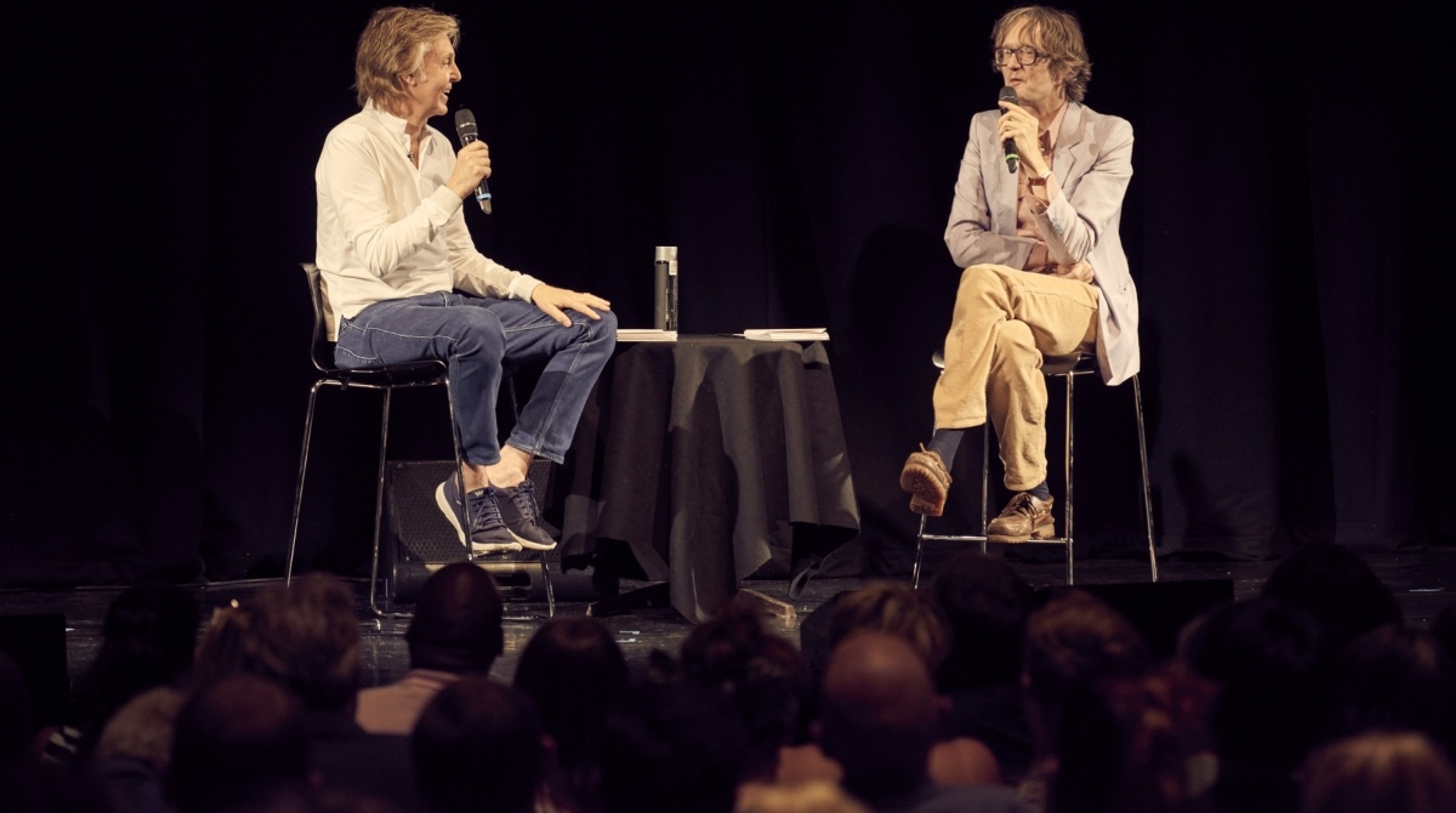 Jarvis Cocker hosted a live Facebook Q&A with Paul at the Liverpool Institute of Performing Arts. July 2018. 