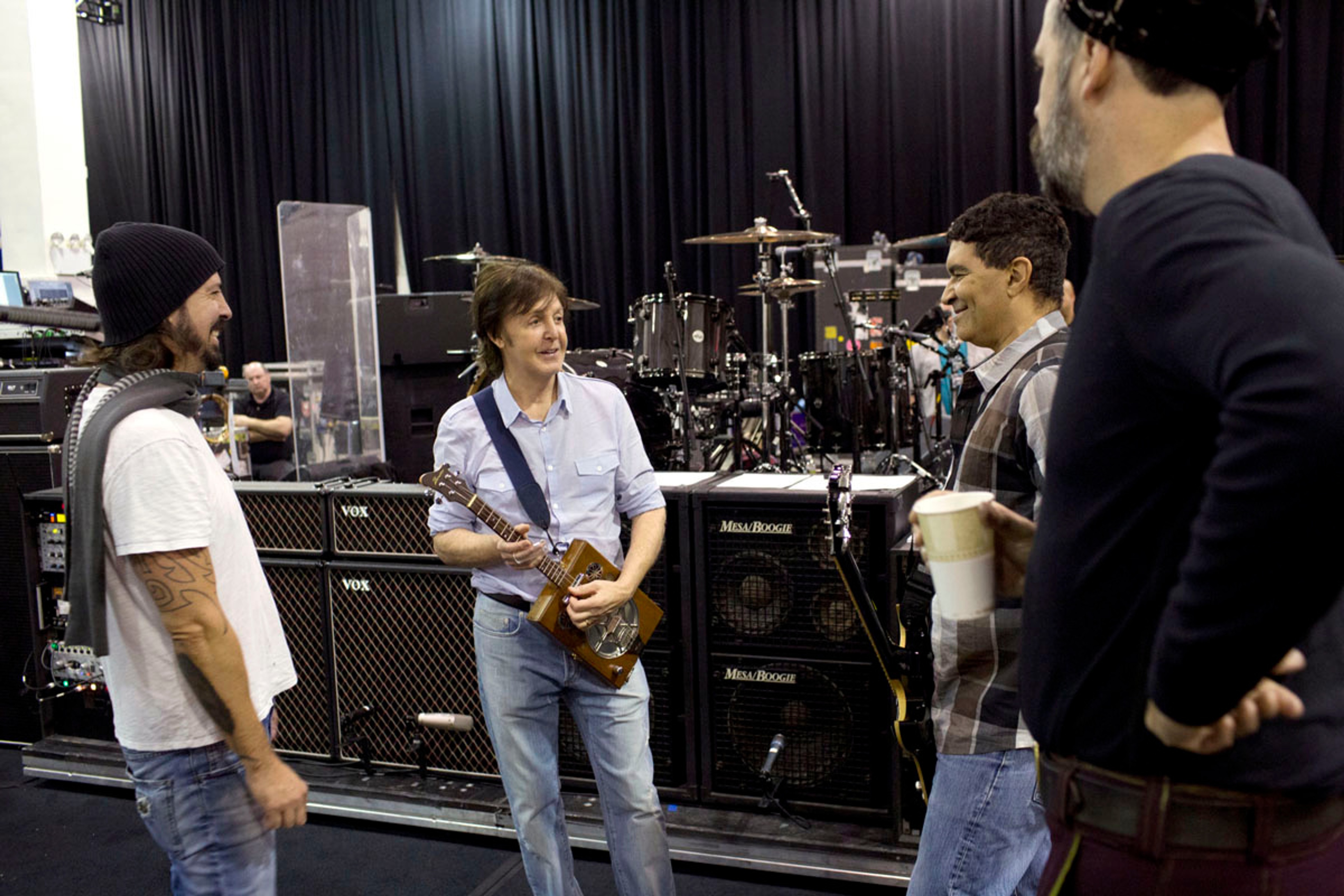 Dave Grohl, Paul, Pat Smear and Krist Novoselic at rehearsals, 12-12-12 Hurricane Sandy Benefit, Madison Square Garden, NYC, 10th December 2012
