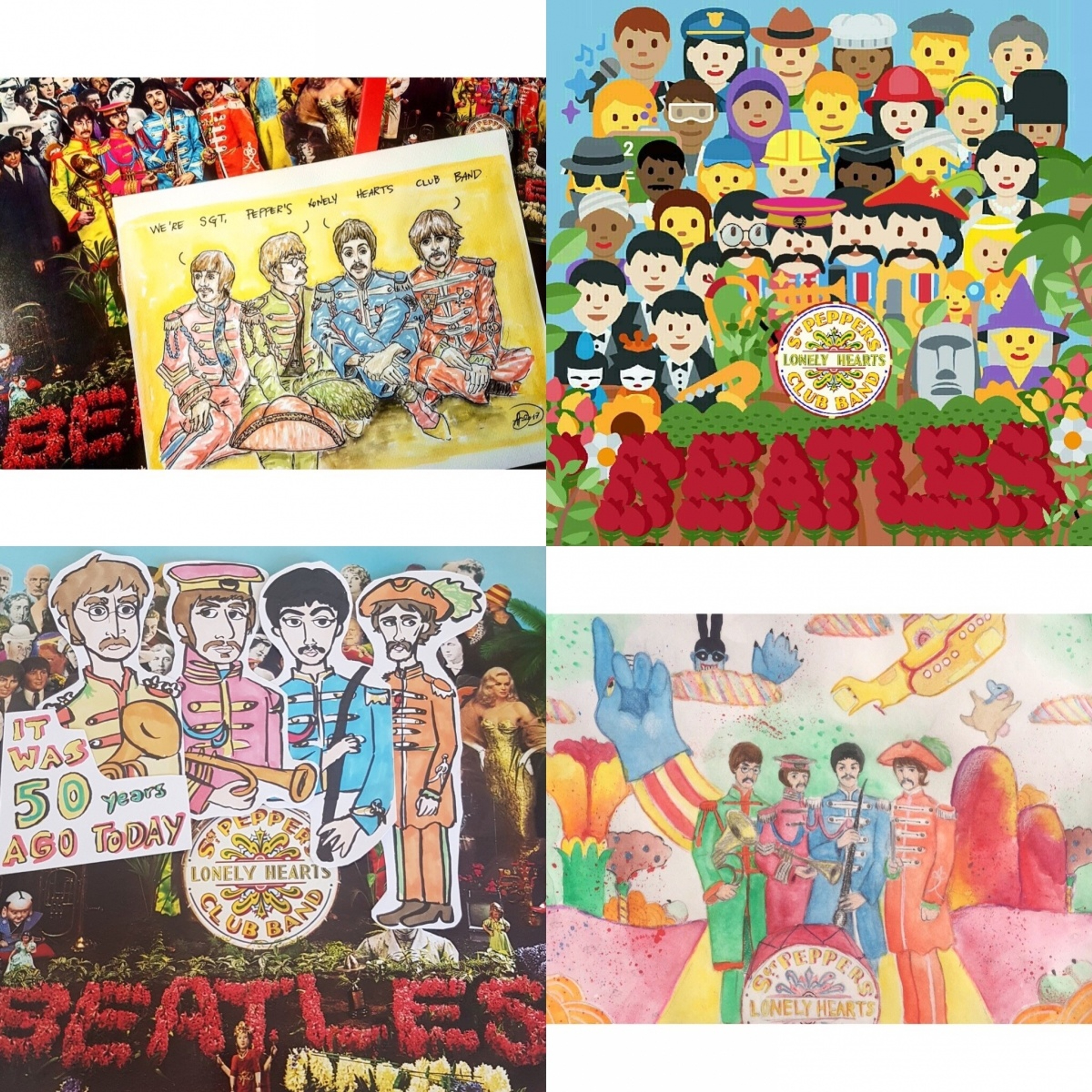 Sgt. Pepper fan art by Twitter users danialv_89, toolaberry, DamieJones, HLHCB!