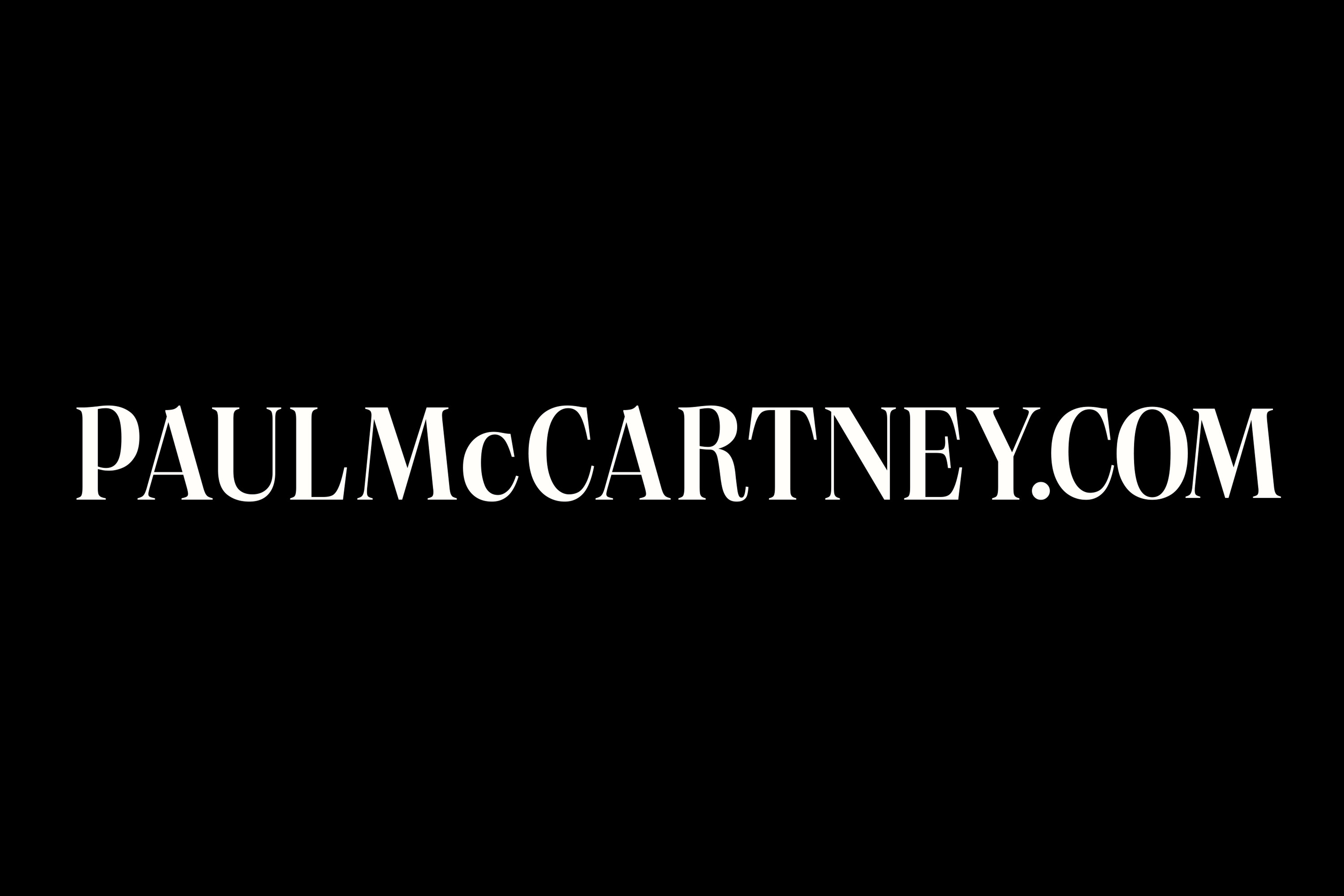 PaulMcCartney.com white logo on black background