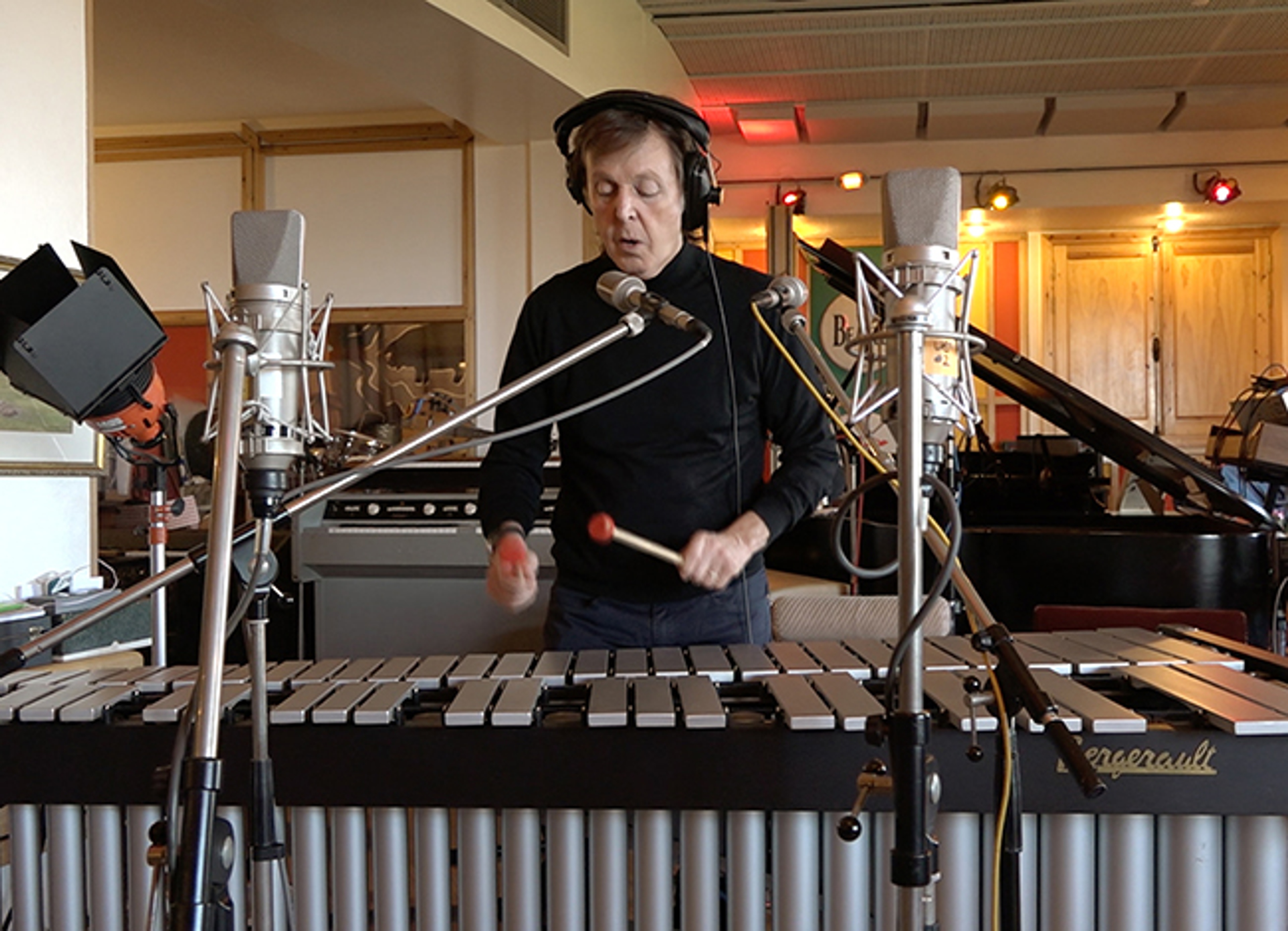 Photo of Paul in the studio recording Skype "Love Mojis"
