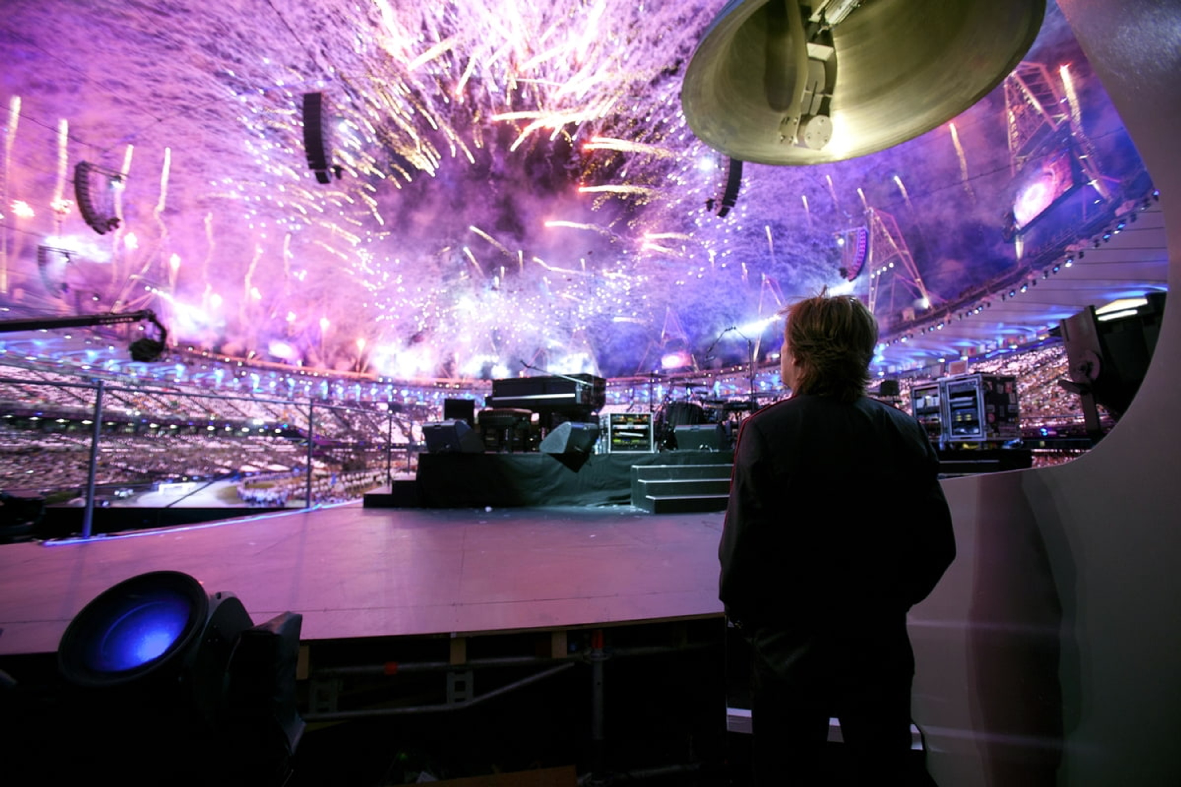 Paul watching the fireworks at the end of the Olympics Opening Ceremony, London, 27-Jul-12