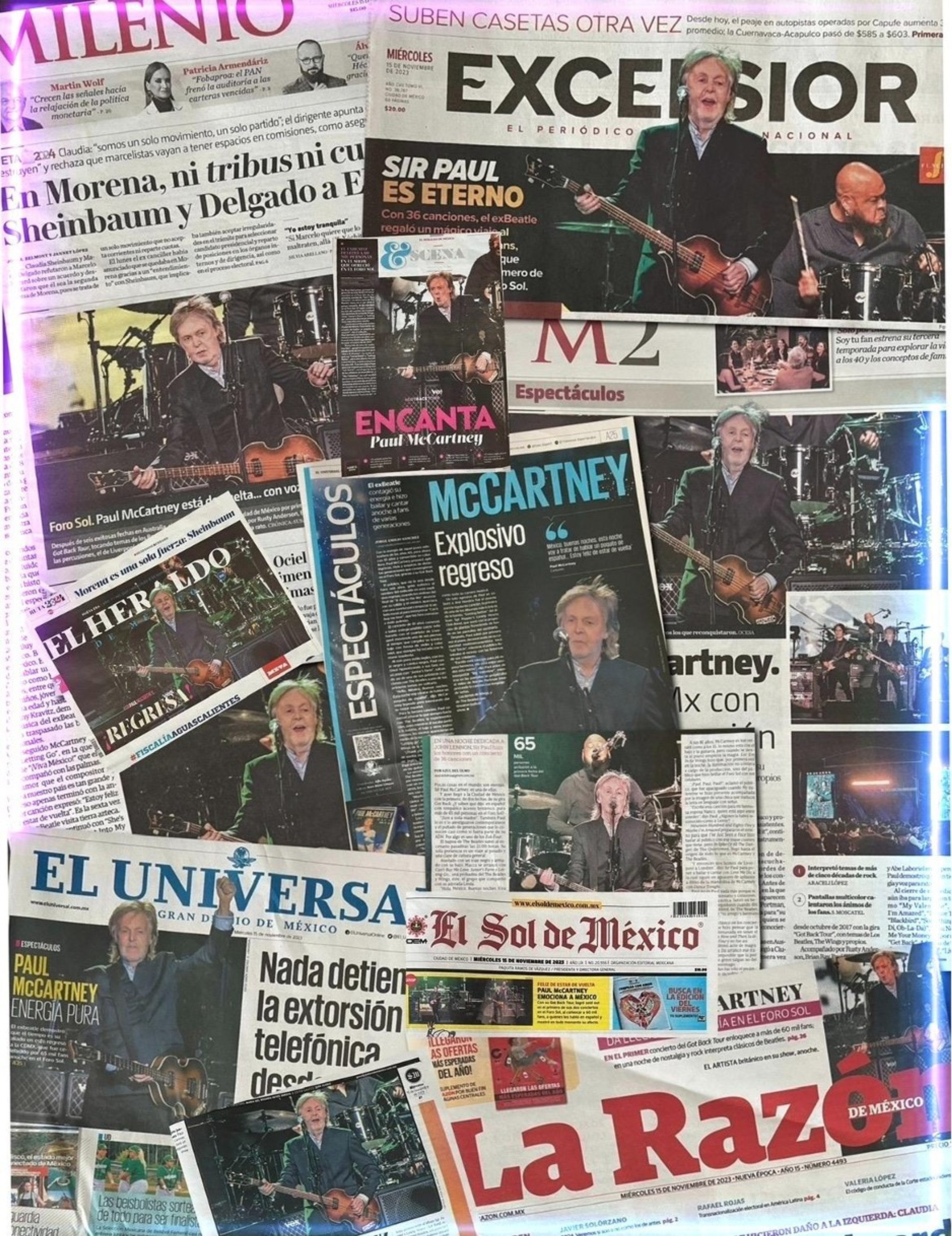 Collage of mexican press cuttings taken by Stuart Bell