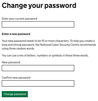 Screenshot of the gov.uk password reset form