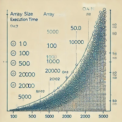 DALL·E 2024-09-22 10.20.10 - A line chart displaying the performance of the Bubble Sort algorithm. The x-axis represents array sizes_ 10, 100, 500, 1000, 2000, 5000, and the y-axi.webp