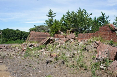 Tumbled-walls-and-chimneys-of-Inujima-Seirensho-Art-Museum-infested-by-weeds