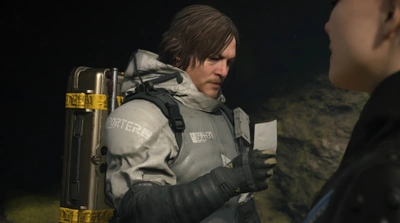 Screengrab view of main protagonist, Sam Porter, all decked out in technical wear.