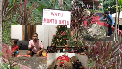 Carol Pontoh, a stone aficionado, explaining the brief history of stone currency and culture in Minahasa, documented on 25 December 2019 in his house in Tondano, North Sulawesi; a collection of images from the ritual in Watu Pinawetengan where some people are charging their amulets’ energy in the neighbouring stone called “Watu Muntu Untu”