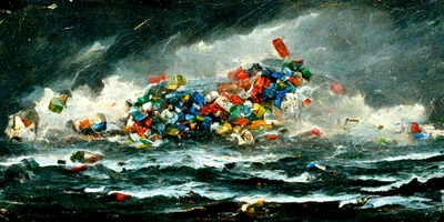 Mario Klingemann, Plastic Trash in a Storm at Sea