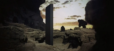 A Space Odyssey film still with the monolith