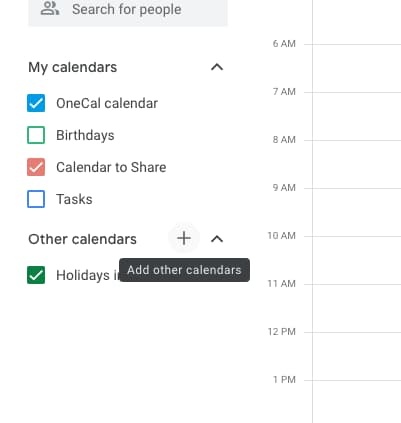 Outlook - Other Calendars section