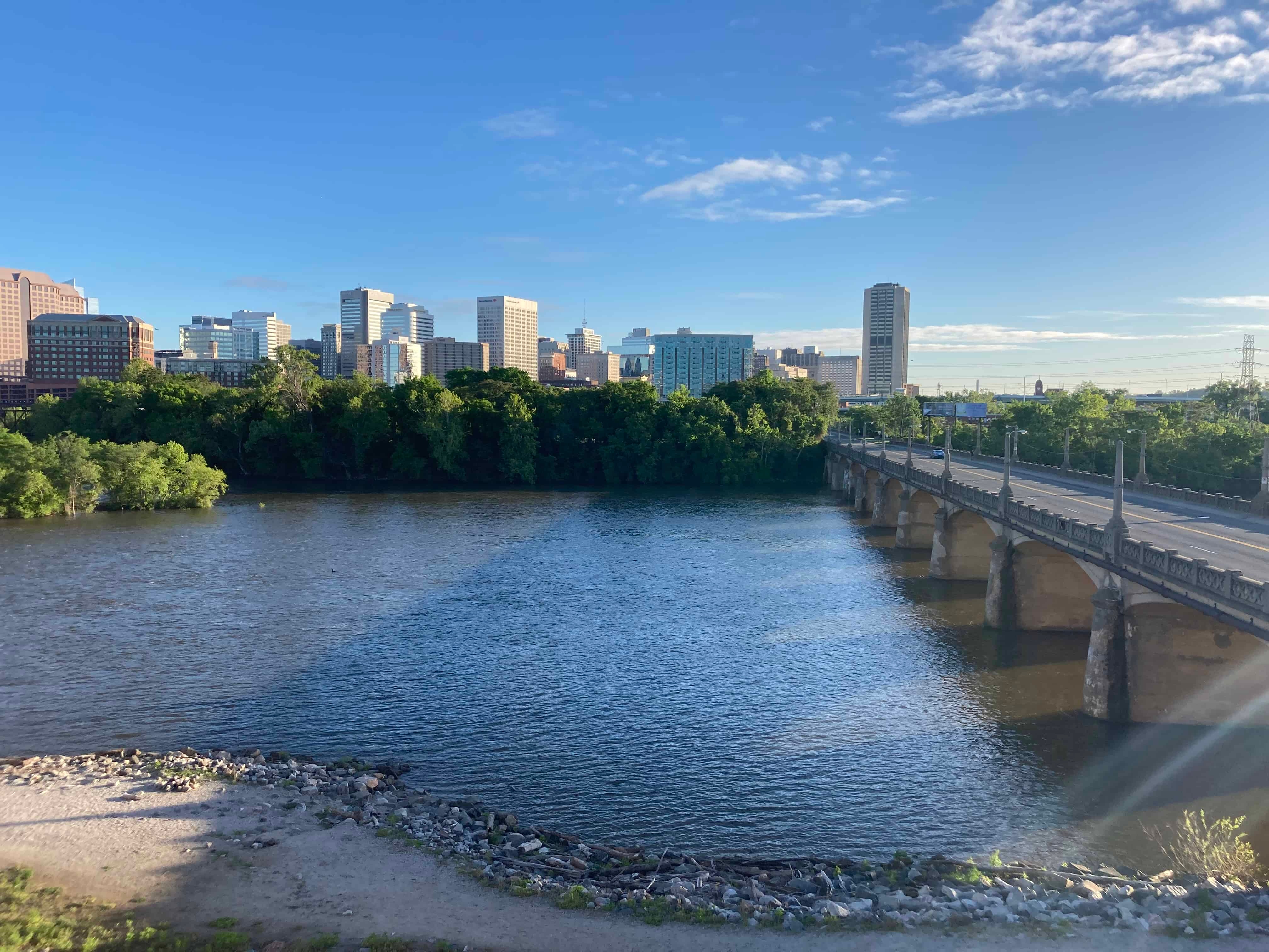 The skyline of Richmond, VA as viewed from south of the James River.