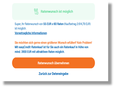 Screenshot einer Splitting-Möglichkeit von easyCredit-Ratenkauf bei Warenkorb-Checkout