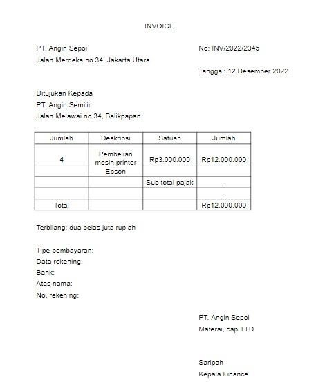 Contoh invoice sederhana.