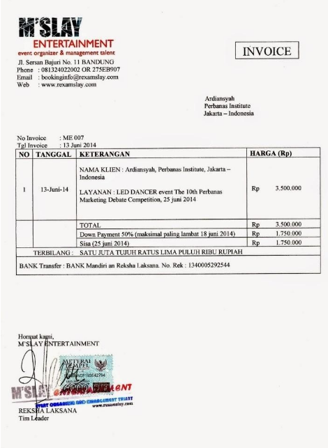 Contoh invoice perorangan ke perusahaan.