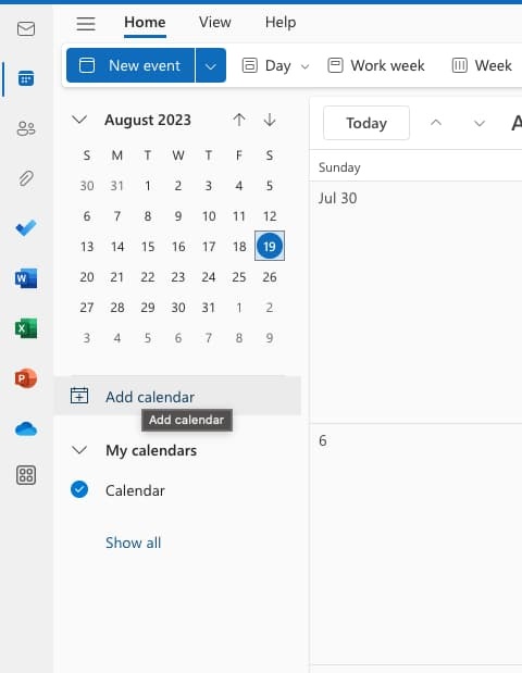Outlook - Add Calendar Section