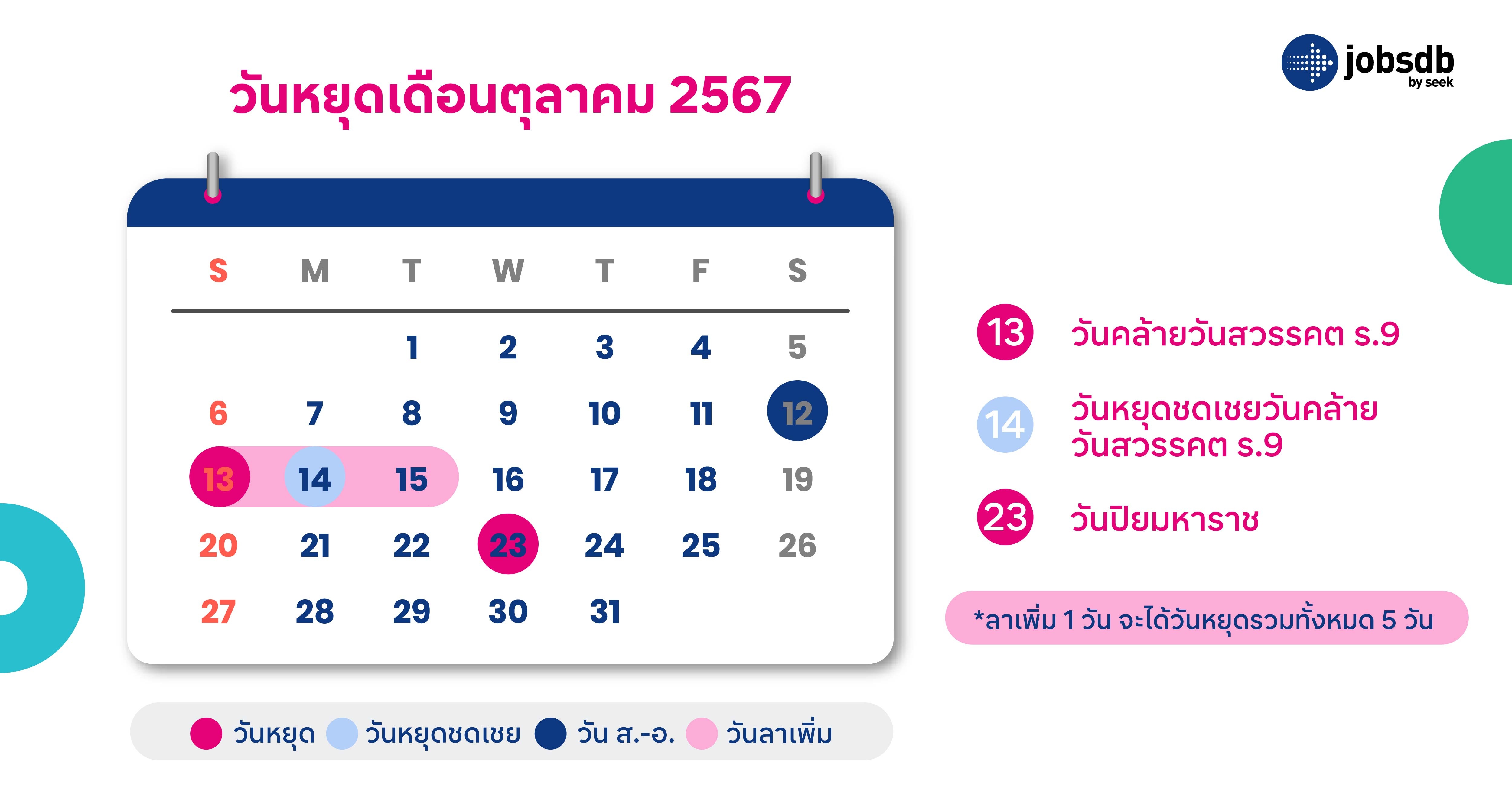 วันหยุดเดือนตุลาคม 2567