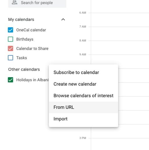 Google Calendar - From URL section