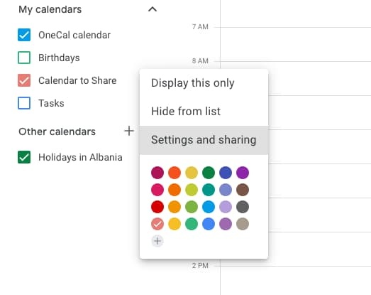 Settings and Sharing Option
