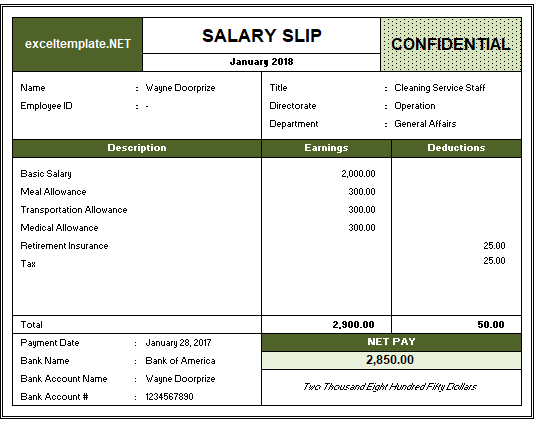 Contoh slip gaji Bahasa Inggris.