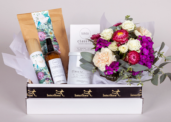 Floral Hamper with a Candle and Skincare