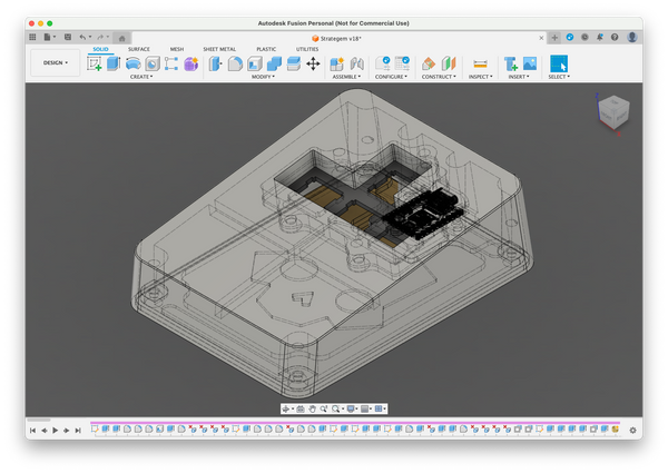 Line through view of Macropad model in Fusion 360