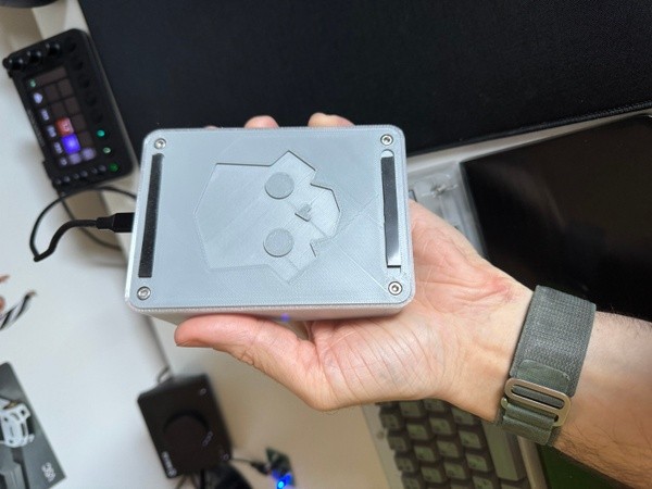 Bottom of 3D printed macropad showing Helldivers 2 logo