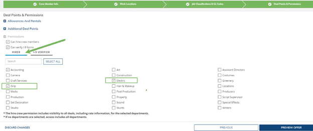 Access to departments for a hiring manager