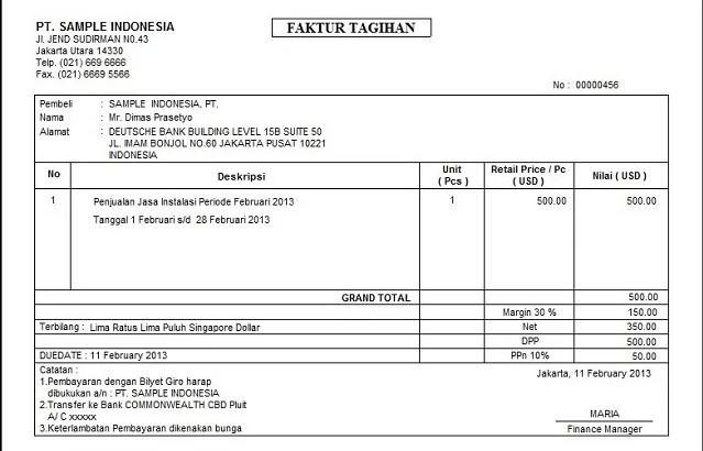 Contoh invoice penagihan.