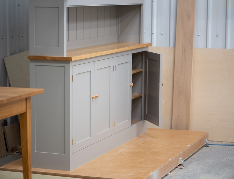 freestanding two part dresser, oak worktop, hand-painted, bespoke