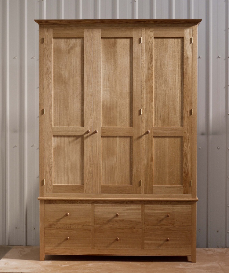 freestanding tow part oak wardrobe, oak dovetailed draws