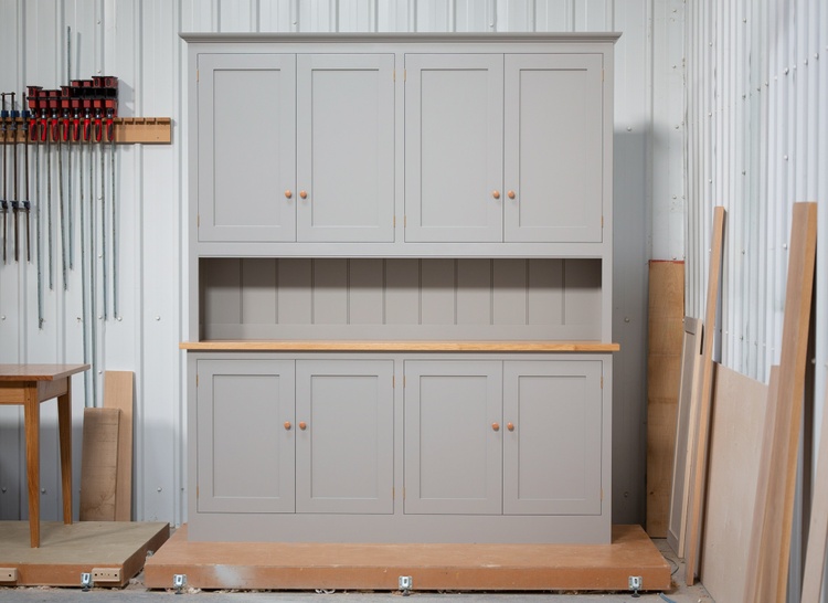 freestanding two part dresser, oak worktop, hand-painted, bespoke