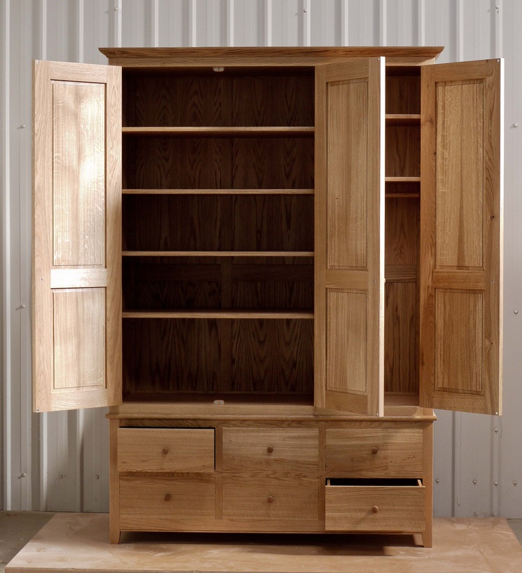 freestanding tow part oak wardrobe, oak dovetailed draws