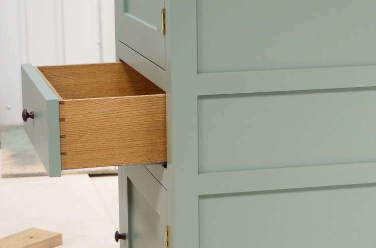 freestanding larder cupboard, single width, dovetailed draw, shaker style