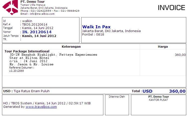 Contoh invoice travel.