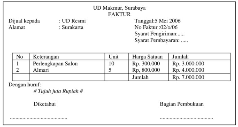 Contoh invoice penjualan.