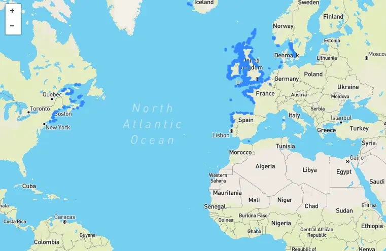 Irish moss grows along the coasts and colder waters of the North Atlantic, the British Isles, continental Europe, and North America.