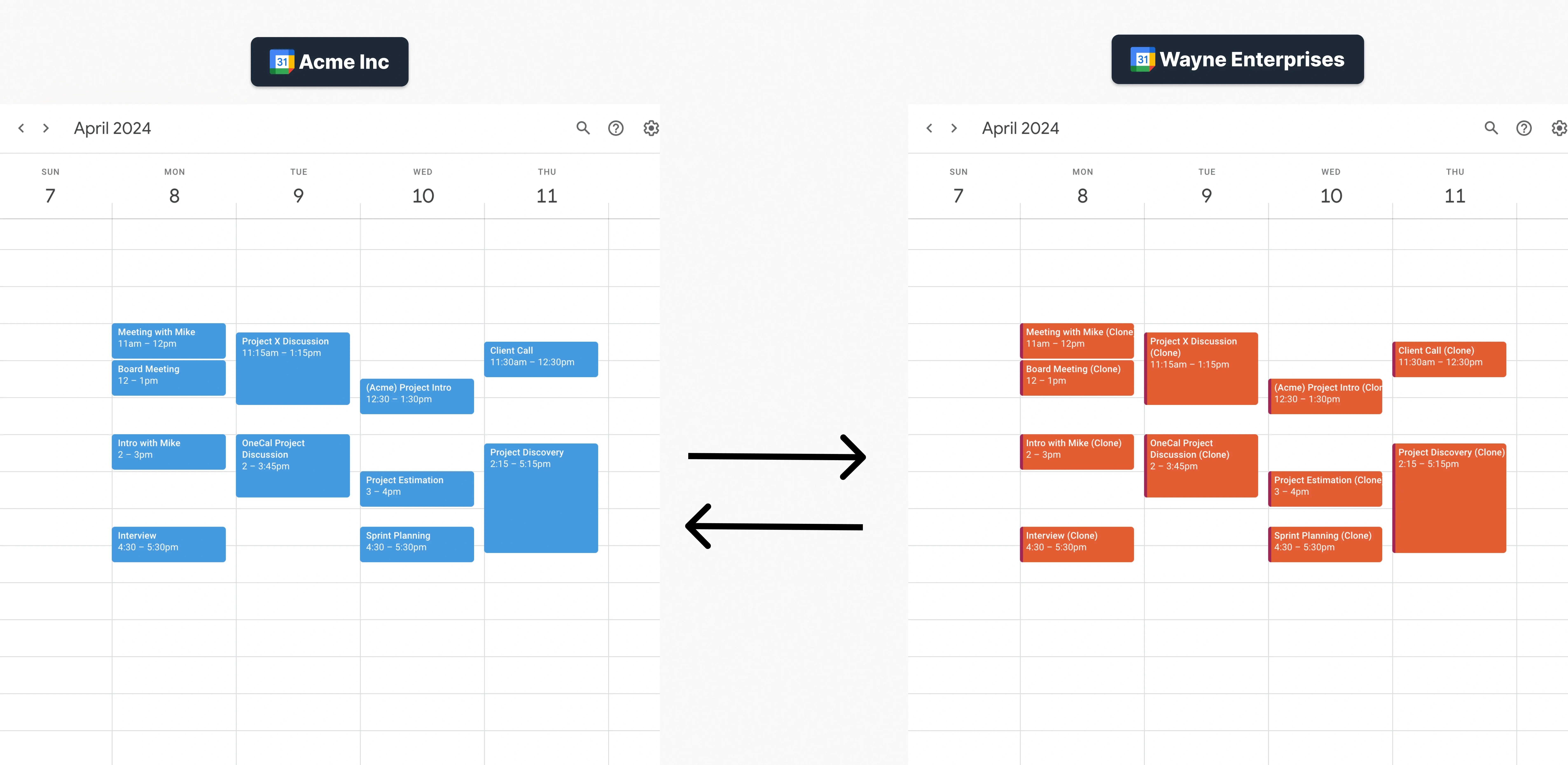 Example of synced conference room calendars between organizations