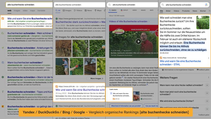 OMR X Moccu - Vergleich organische Rankings Yandex-DuckDuckGo-Bing-Google