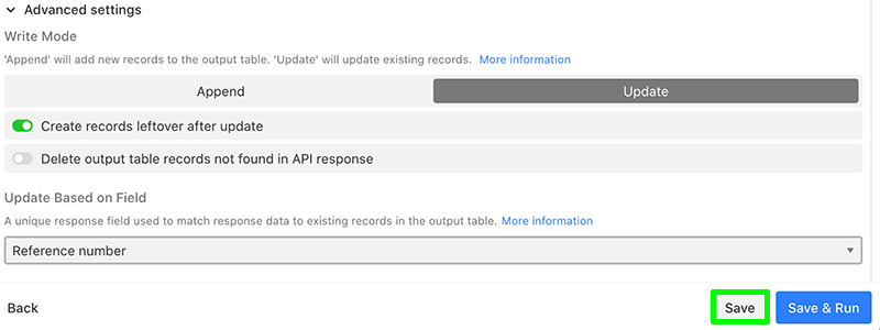 Google Sheets Output Table 