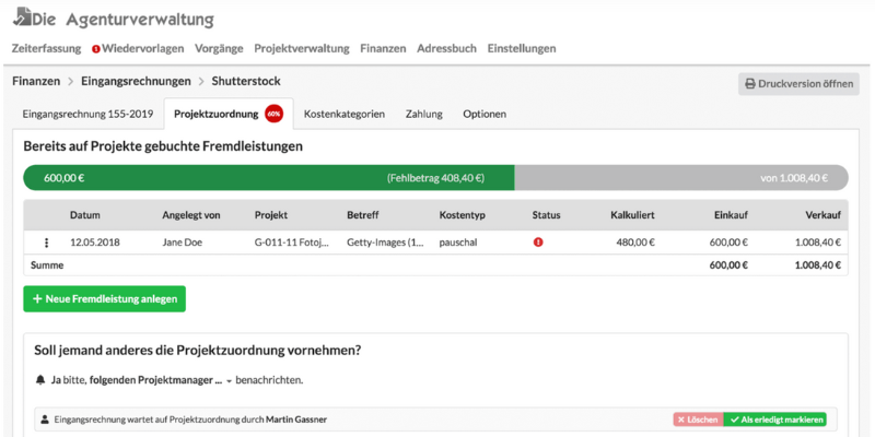 Grafik: Kapazitätsplanung  Agentur Fremdleistungsmanagement