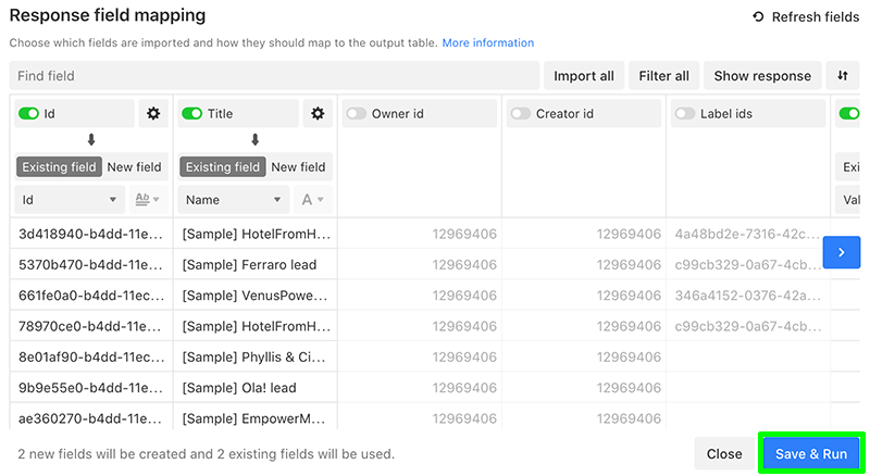 Pipedrive to Airtable response field mapping