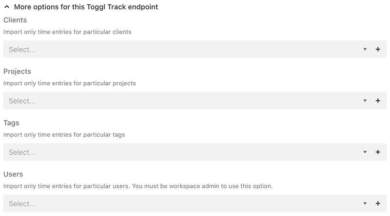 Toggl Track more options for Airtable