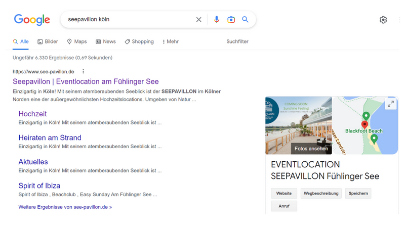 Screenshot: SERPs zu einer navigationalen Suchanfrage