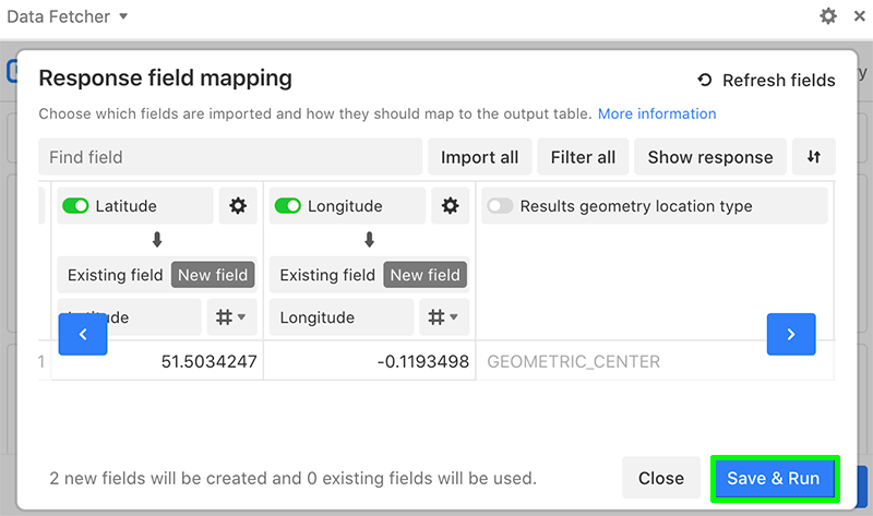 Google Maps field mapping to Data Fetcher 