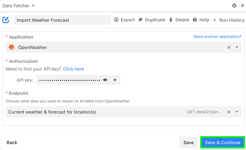 Import OpenWeather Data into Airtable