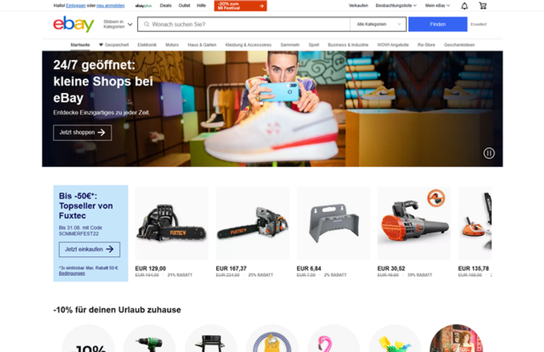 Screenshot der Ebay-Homepage als Beispiel für Online-Marktplätze