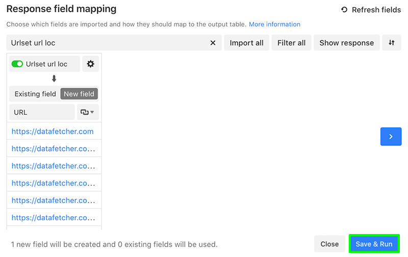 Data Fetcher response filed mapping