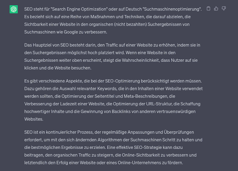 Ebenfalls einen von KI geschriebenen Text über SEO.