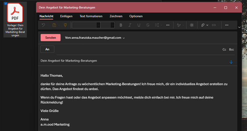 E-Mail Vorlagen für Outlook Schritt 2